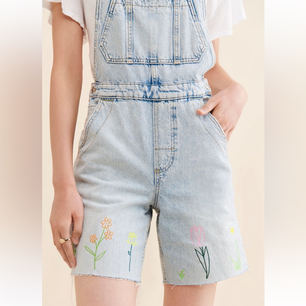 Free People We The Free  Floral Embroidered Short-Alls - Picture 3 of 10